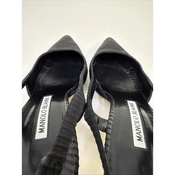 Manolo Blahnik Bretto Satin Slingback Pointy Toe Pumps EU 35.5 - Picture 11 of 16